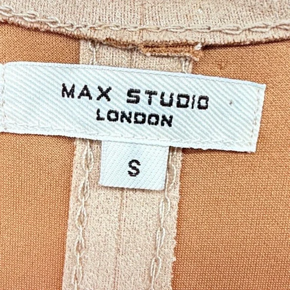 Max Studio London Tan Suede Like Pinafore Dress Size S V Neck Pockets - Picture 2 of 10